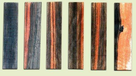 <p>EBBB12640 - Assorted Set of 6, Macassar Ebony Bridge Block Blanks, each approximately .375" x 2" x 8"</p>